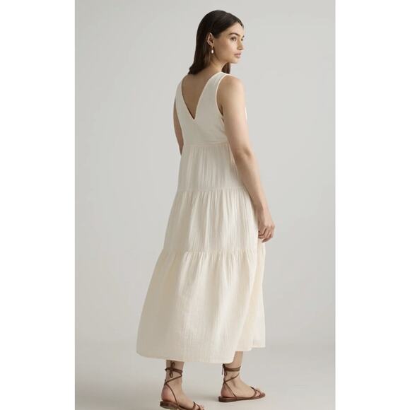 NWOT Quince Women's 100% Organic Cotton Gauze Tiered Maxi Dress Vintage Cream S - Picture 4 of 7